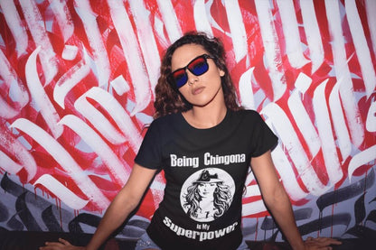 Being Chingona is my Superpower Black V-neck Tee by Sanchez Here
