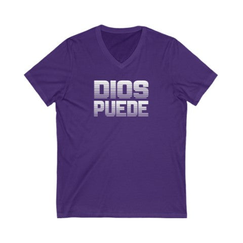 Dios Puede Purple V-neck Tee by Sanchez Here